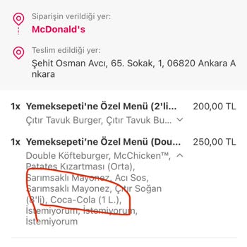 McDonald's Sipariş Karışıklığı Ve Yanlış İçecek Gönderimi
