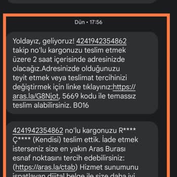 Aras Kargo Firması Pişmanlıktır. Kargomu Teslim Etmediler.
