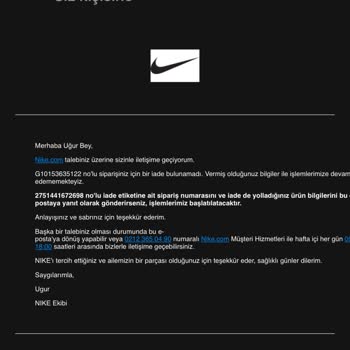 Nike Aylardır Ücret İadesi Yatırmıyor.