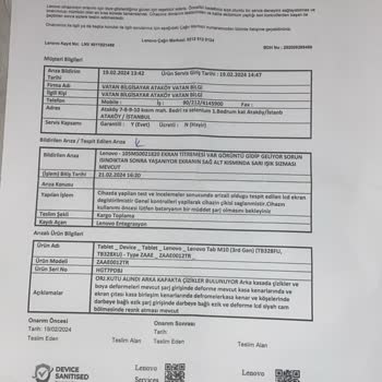 Lenovo Tablet M10 Aşırı Isınma, Ekran Titremeleri, El Temasını Görmeme