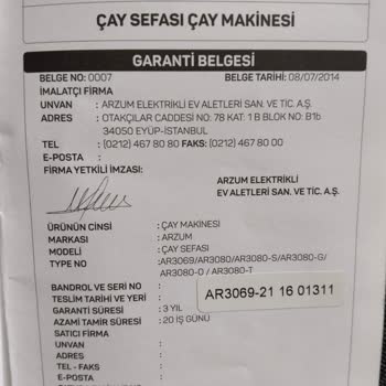 Arzum Çay Makinesi Dolu İken Elde Kırılması Yararlanmaya Sebebiyet Vermesi