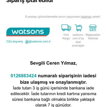 Tıkla Gel Al'la Aldığım Watsons Siparişim Ürün Satıldı Diye İptal Oldu