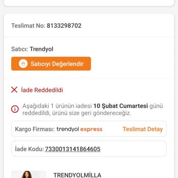 Trendyolmilla İade Ürünümü Geri Yollamıyor. Ücret İadesi De Yapmıyor