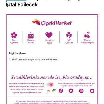 Çiçek Market Verdiğim Siparişin Son Anda İptali