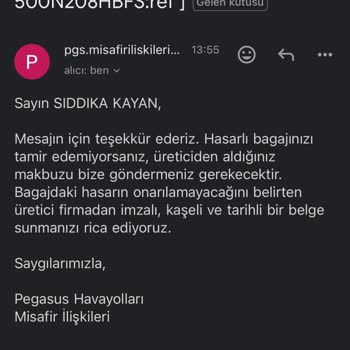 Pegasus Hasarlı Bagaj Sorunu