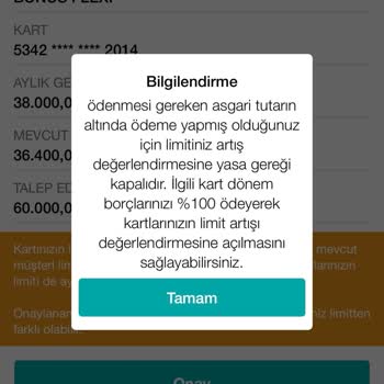 Garanti BBVA Limit Artırım Talebi
