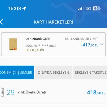 Yılık Kart Ücreti Denizbank