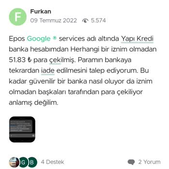 Yapı Kredi Bankası İzinsiz Paramı Çekmişler