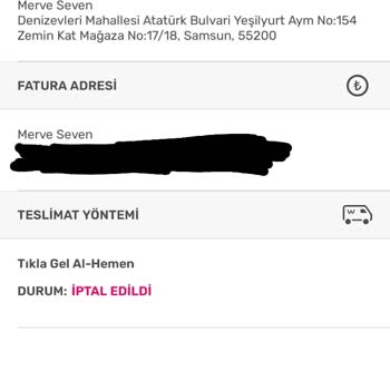 Yeşilyurt AVM Sipariş Verdikten Sonra Siparişim Kendi Kendine İptal Edildi