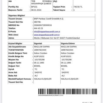 TEB Bankası Hasanpaşa Şubesi Sigorta İptali