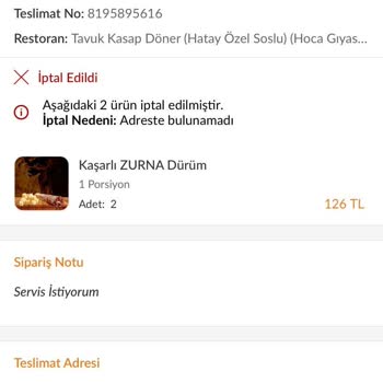 Trendyol Yemek Yemek Siparişi İptali Ve İade Sorunu