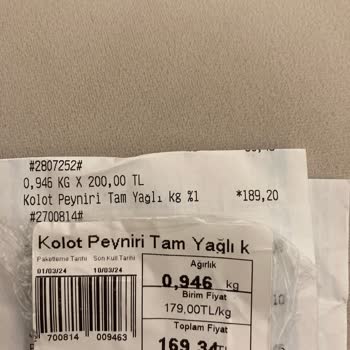Kale Market Fişteki Yüksek Fiyat