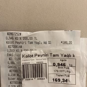Kale Market Fişteki Yüksek Fiyat
