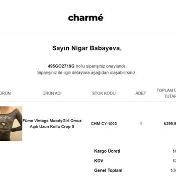 Charme Butik'ten Sipariş Gelmiyor, Kargo Kodu Yok