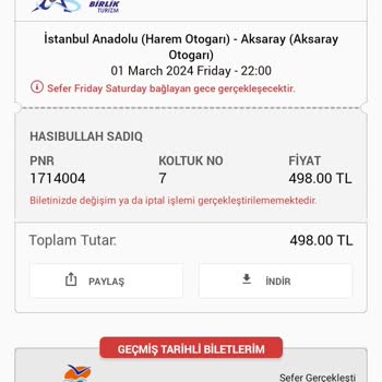 Aksaray Birlik Turizm Otobüs Hareket Saatleri