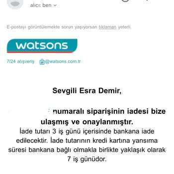 Watsons Siparişimi Sebepsiz Yere İptal Etti