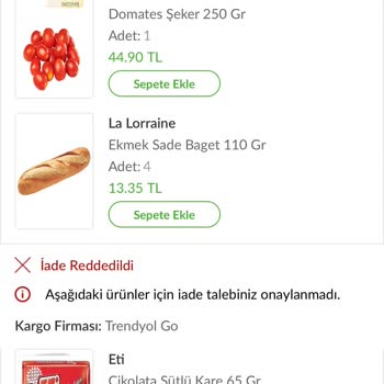 Trendyol GO Hızlı Market Eksik Ürün Gönderiyor