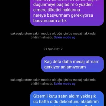 Sakaoğlu Store Alışveriş Sonucu Ürün Teslimi Yapılmadı