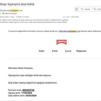 Camper'ın Ürün Teslim Etmemesi Ve Ücret İadesi Yapmaması