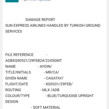 Sunexpress Hasarlı Bagajım İçin İşlem Yapamıyorum