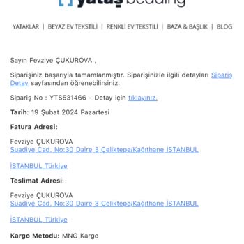 Yataş Bedding Ürünü Gönderme