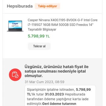 Hepsiburada Siparişimi İptal Etti
