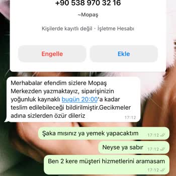 Mopaş Online Sipariş Belirtilen Zamanda Teslim Edilmemesi