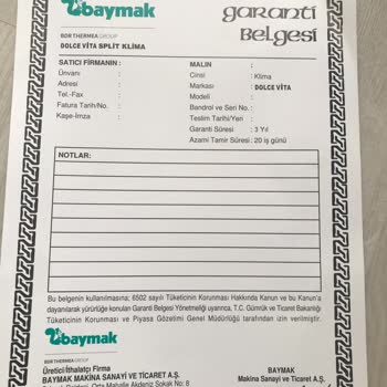 Dolce Vita Baymak Servis Geri Dönüş Yapmıyor