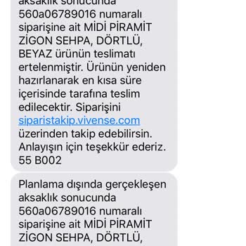 Vivense Home&Living Kargoya Verilmeyen Ürünü Vermiş Gibi Takip No Gönd