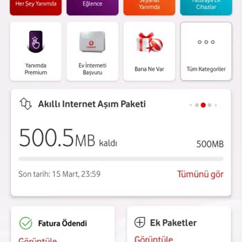 Vodafone Akıllı İnternet Aşım Paketi 500mb İptali