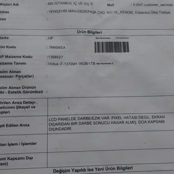 Teklos Lojistik Ve HP Bilgisayar Kusurlu Ürüne Sahip Çıkmıyor