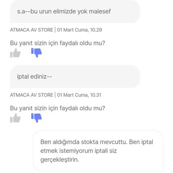 Atmaca Av Store Bir Hafta Bekletilip Stokta Yok Bahanesi İle Gönderilmeyen Ürün.