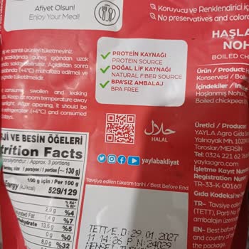 Yayla Bakliyat Yayla Haşlanmış Nohut