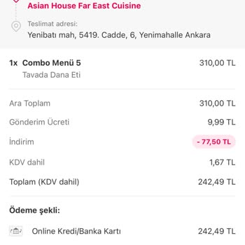 Asian House Ücret Ödendi Sipariş Gelmedi