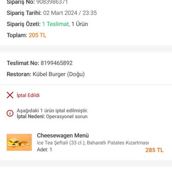 Trendyol GO Yemek Siparişi İptali