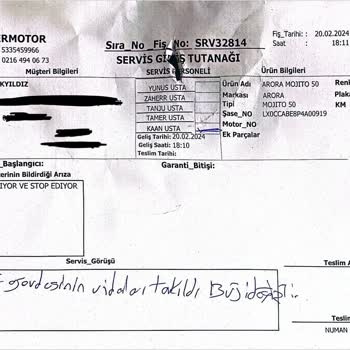 Arora Motor Sıfır Motor Ayıplı Ürün Sorumsuz Yetkili Bayii