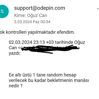 Odepin.com Verilen Hesap Bilgilerinin Yanlış Olması