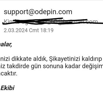 Odepin.com Verilen Hesap Bilgilerinin Yanlış Olması