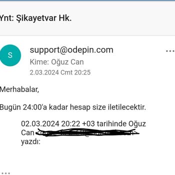 Odepin.com Verilen Hesap Bilgilerinin Yanlış Olması