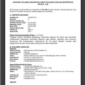 BNP Paribas Cardif Emeklilik İptal Edilmeyen Hayat Sigortası