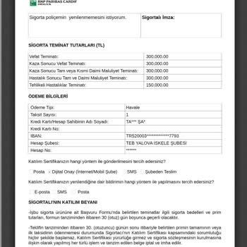 BNP Paribas Cardif Emeklilik İptal Edilmeyen Hayat Sigortası