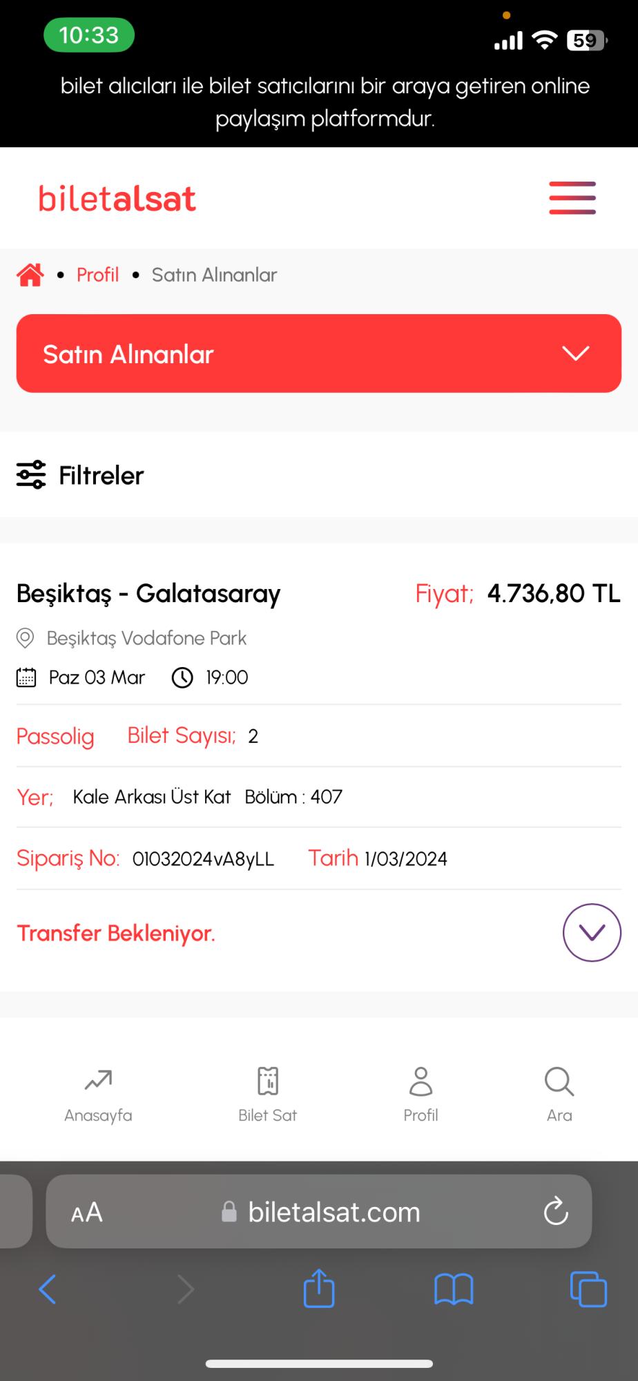 Biletalsat.com Derbi Biletleri Aktarılmaması! - Şikayetvar