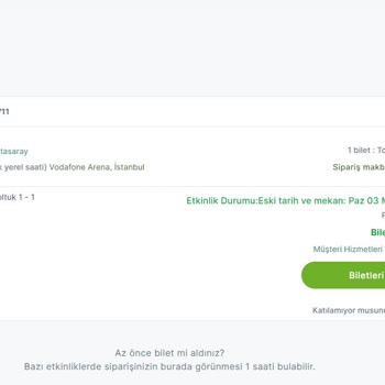 Viagogo BJK-GS Maç Bileti Passo Da Gözükmüyor Sipariş No 530590711