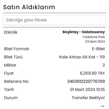Banabilet.com Biletim Transfer Olmadı