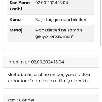 Banabilet.com 3 Mart Galatasaray Beşiktaş Maç Bileti İletilmedi