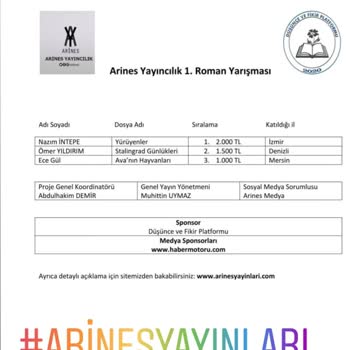 Arines Yayıncılık 4 Senedir Ödenmeyen Ödül