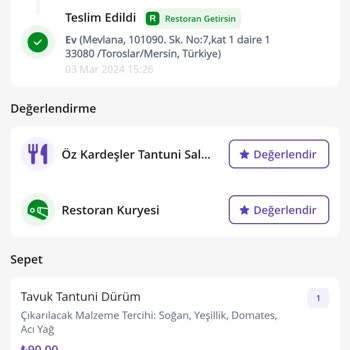 Getir Teslim Edilmeyen Geciken Gelmeyen Yemek. Teslim Edildi Gösterildi.