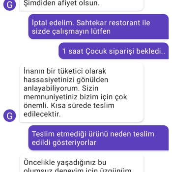 Getir Teslim Edilmeyen Geciken Gelmeyen Yemek. Teslim Edildi Gösterildi.