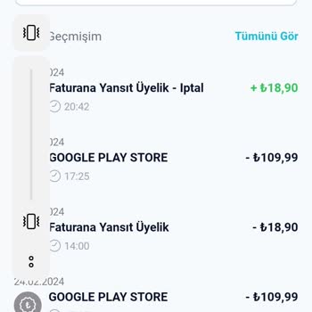 Google Play İzinsiz Çekilen Toplam 219.98 TL'nin İadesi Talebi