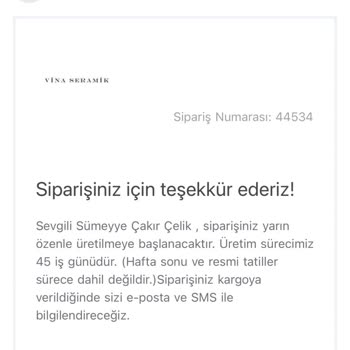 Vina Seramik Dönüş Yapılmıyor Bilgi İstiyorum
